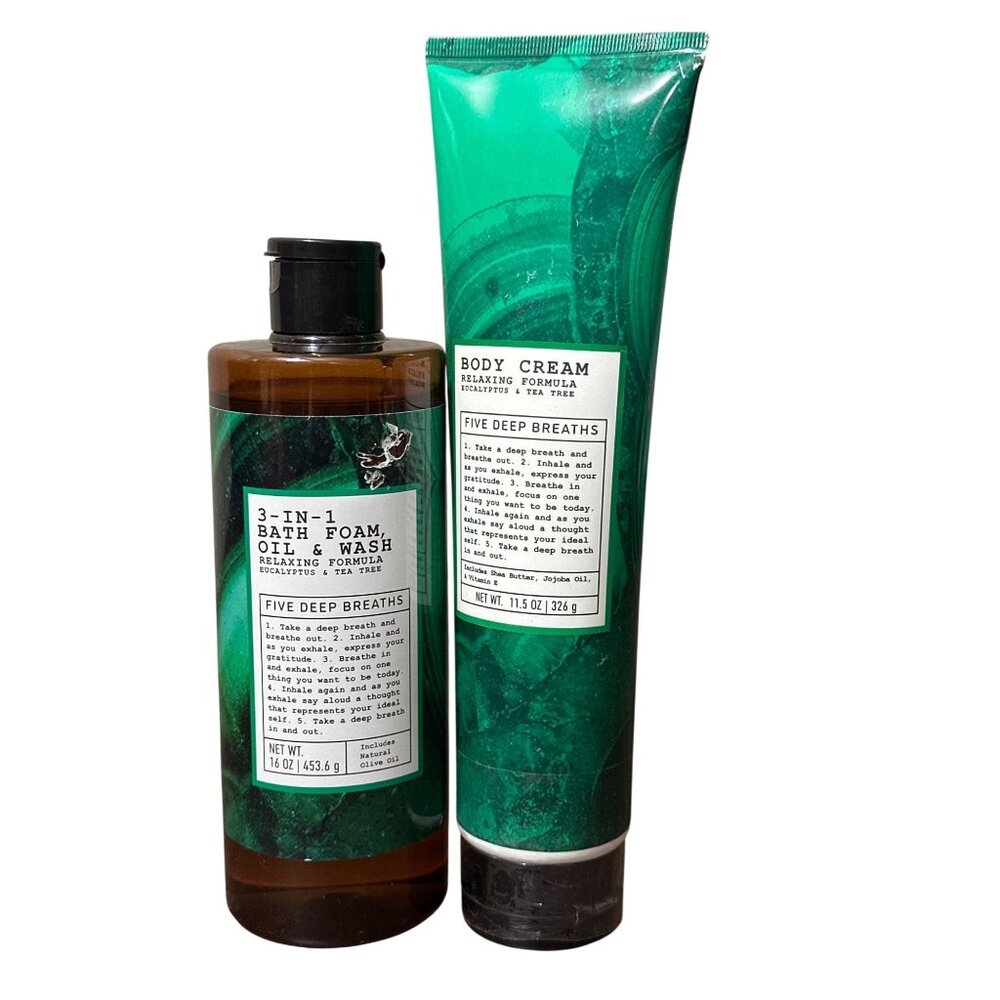 Five Deep Breaths Eucalyptus & Tea Tree Bath Foam Oil & Body Cream Set